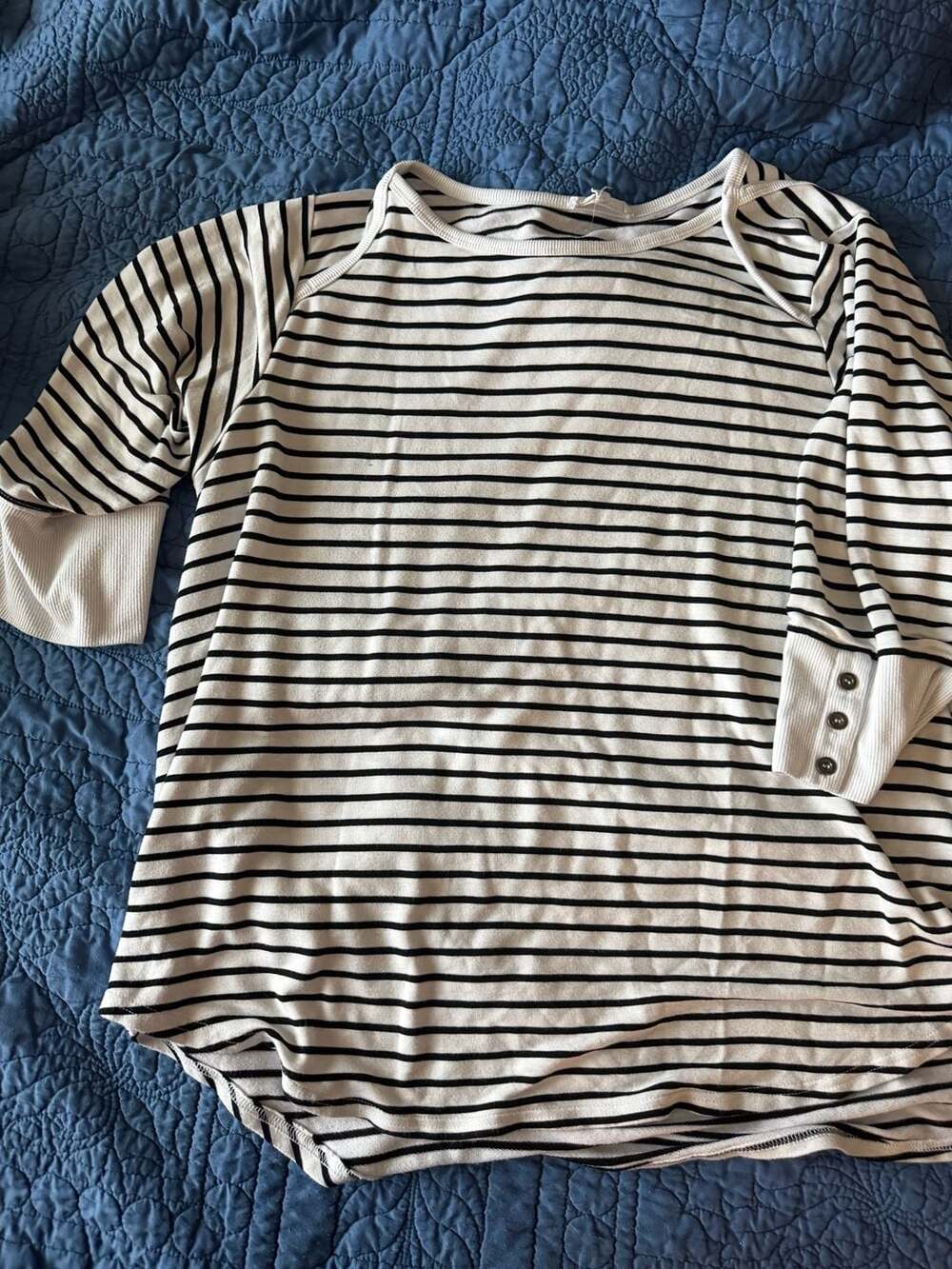 Lane + Delancey Women's Striped 3/4 Sleeve Knit Top with Button Detail